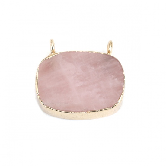 Picture of (Grade A) Rose Quartz ( Natural ) Connectors Oval Gold Plated Dark Pink 18mm x 16mm, 1 Piece