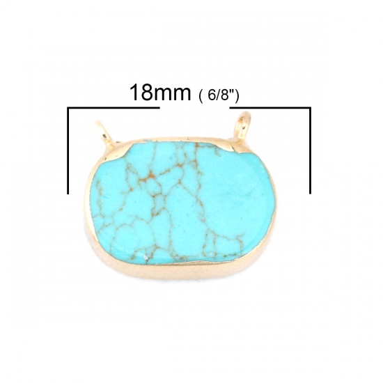 Picture of (Grade B) Turquoise ( Natural ) Connectors Oval Gold Plated Green Blue Crackle 18mm x 16mm, 1 Piece