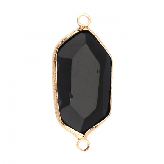 Picture of (Grade A) Agate ( Natural ) Connectors Polygon Gold Plated Black 4cm x 1.9cm, 1 Piece