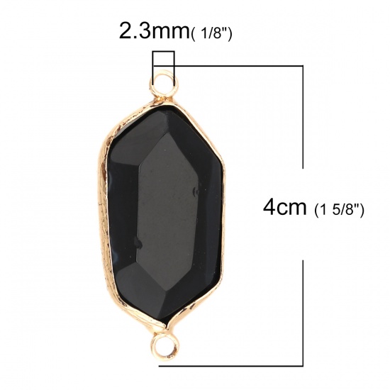Picture of (Grade A) Agate ( Natural ) Connectors Polygon Gold Plated Black 4cm x 1.9cm, 1 Piece