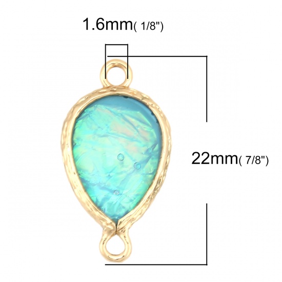 Picture of Crystal ( Synthetic ) Connectors Drop Gold Plated Light Blue AB Color 22mm x 12mm, 1 Piece