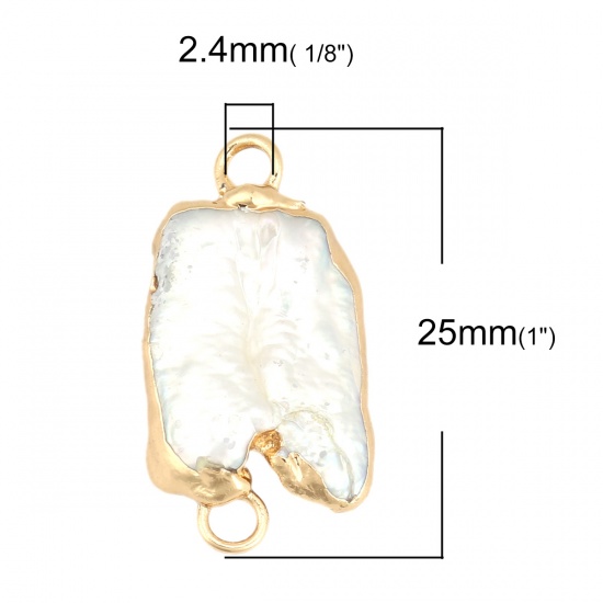 Immagine di Naturale Conchiglia Connettore Accessori Irregolare Oro Placcato Bianco Sporco 25mm x 13mm, 1 Pz