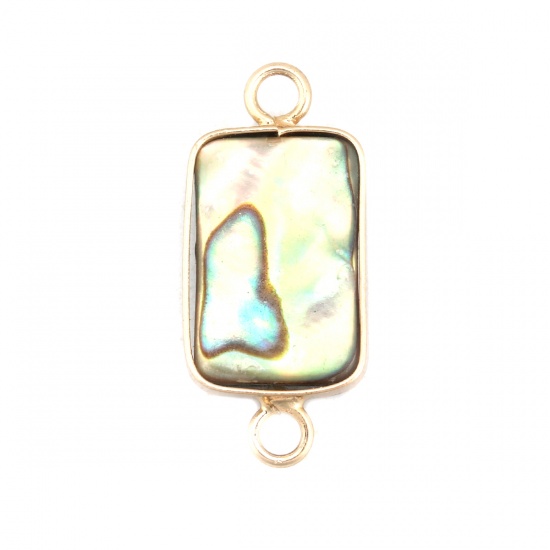 Picture of Natural Abalone Shell Connectors Rectangle Gold Plated Multicolor 25mm x 11mm, 1 Piece
