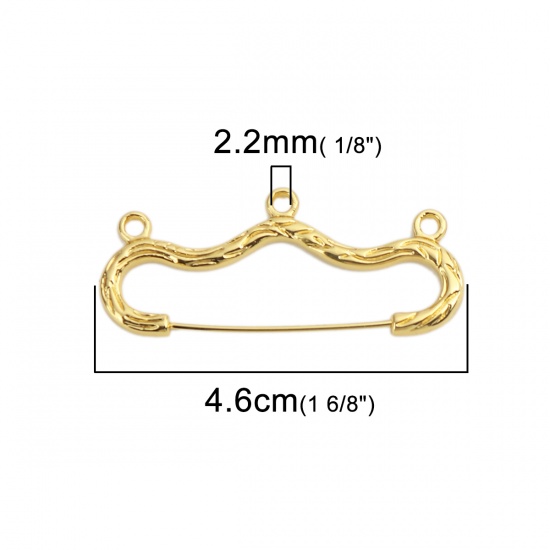 Picture of Zinc Based Alloy Pin Brooches Findings Hanger Gold Plated Stripe W/ Loop 4.6cm x 2cm, 10 PCs