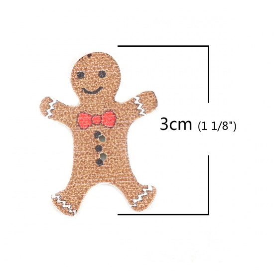 Immagine di Legno Bottone da Cucire Scrapbook Due Fori Ginger Bread Man di Natale Marrone 30mm x 22mm, 30 Pz