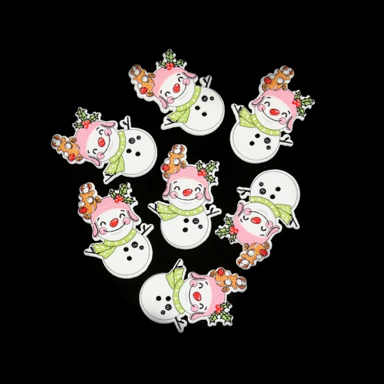 Picture of Wood Sewing Buttons Scrapbooking 2 Holes Christmas Snowman Multicolor 32mm x 22mm, 30 PCs