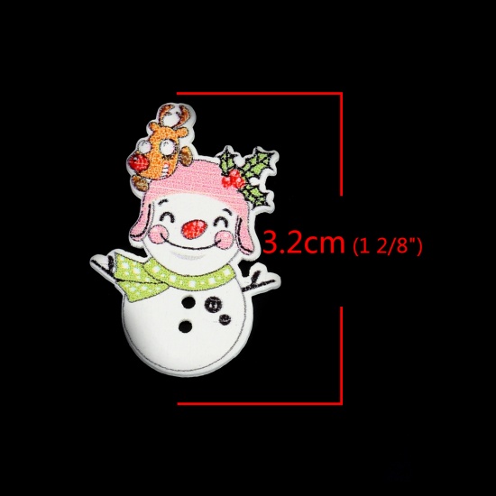 Picture of Wood Sewing Buttons Scrapbooking 2 Holes Christmas Snowman Multicolor 32mm x 22mm, 30 PCs