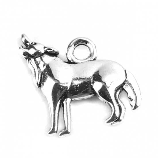 Picture of Zinc Based Alloy Charms Dog Animal Antique Silver Color 15mm x 14mm, 50 PCs