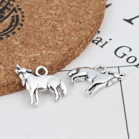 Picture of Zinc Based Alloy Charms Dog Animal Antique Silver Color 15mm x 14mm, 50 PCs