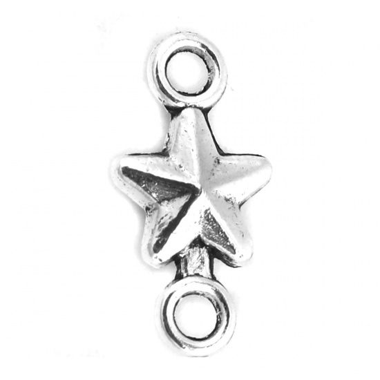 Imagen de Zamak Conectores Estrellas de cinco puntos Plata Antigua 14mm x 7mm, 200 Unidades