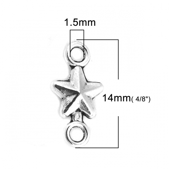 Imagen de Zamak Conectores Estrellas de cinco puntos Plata Antigua 14mm x 7mm, 200 Unidades