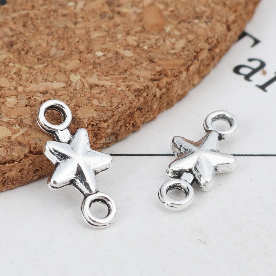 Imagen de Zamak Conectores Estrellas de cinco puntos Plata Antigua 14mm x 7mm, 200 Unidades