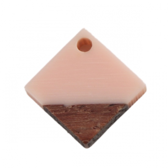 Immagine di Charm Resina Effetto Legno Charms Quadrato Rosa 16mm x 16mm, 10 Pz