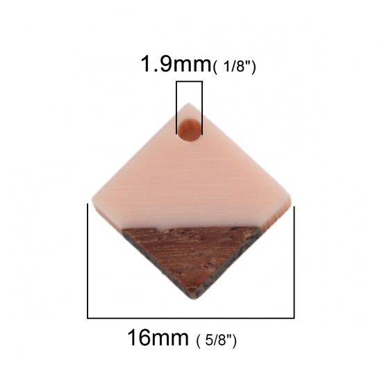 Immagine di Charm Resina Effetto Legno Charms Quadrato Rosa 16mm x 16mm, 10 Pz