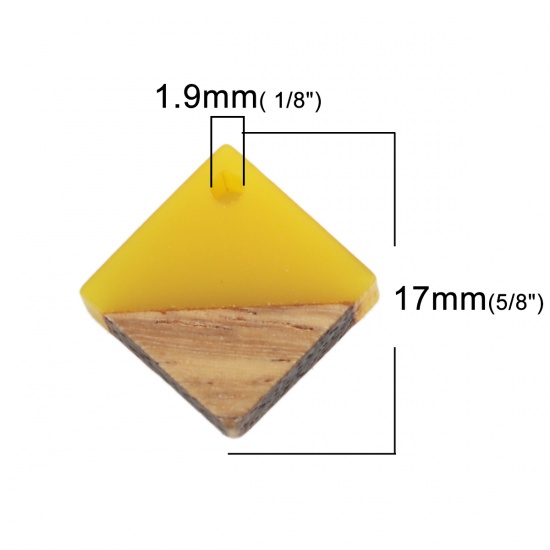 Picture of Natural Wood Effect Resin Charms Square Yellow 17mm x 17mm, 10 PCs