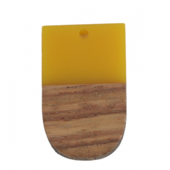 Picture of Wood Effect Resin Pendants Ice Lolly Yellow 3.2cm x 2cm, 2 PCs
