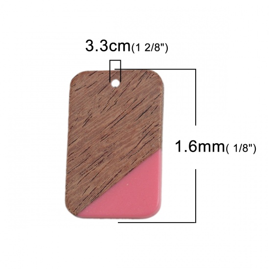 Picture of Natural Wood Effect Resin Pendants Rectangle Fuchsia 3.3cm x 2.1cm, 2 PCs