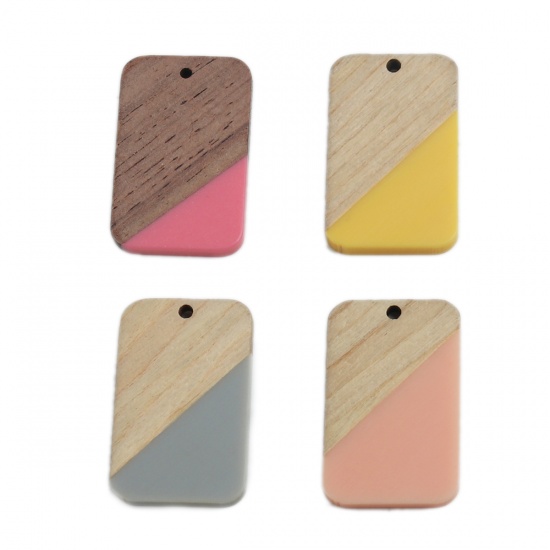 Picture of Natural Wood Effect Resin Pendants Rectangle Fuchsia 3.3cm x 2.1cm, 2 PCs