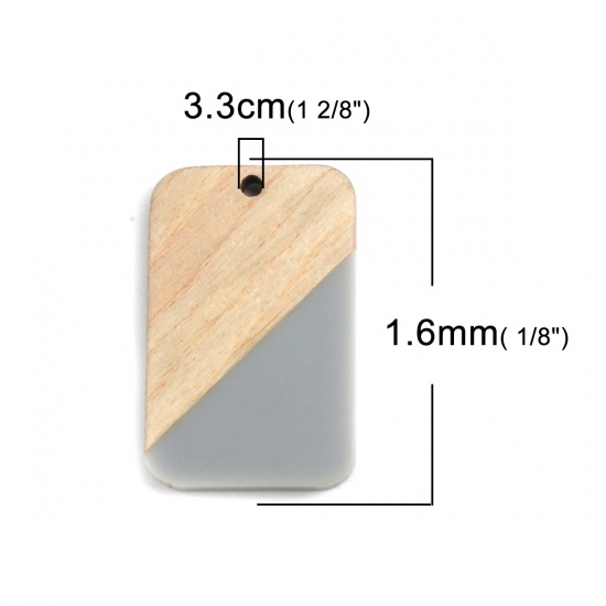 Picture of Natural Wood Effect Resin Pendants Rectangle Gray 3.3cm x 2.1cm, 2 PCs