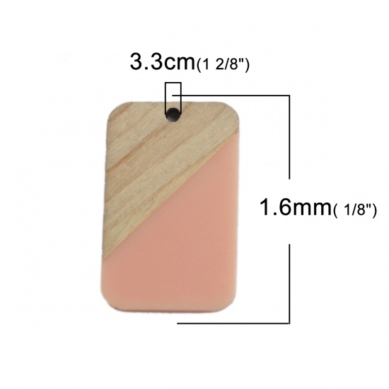 Picture of Natural Wood Effect Resin Pendants Rectangle Light Pink 3.3cm x 2.1cm, 2 PCs