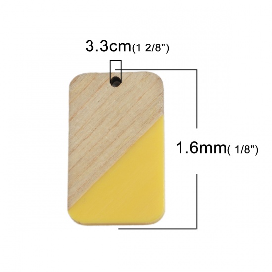 Picture of Natural Wood Effect Resin Pendants Rectangle Yellow 3.3cm x 2.1cm, 2 PCs