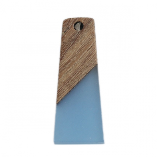 Picture of Wood Effect Resin Pendants Trapezoid Blue 3cm x 1.2cm, 2 PCs