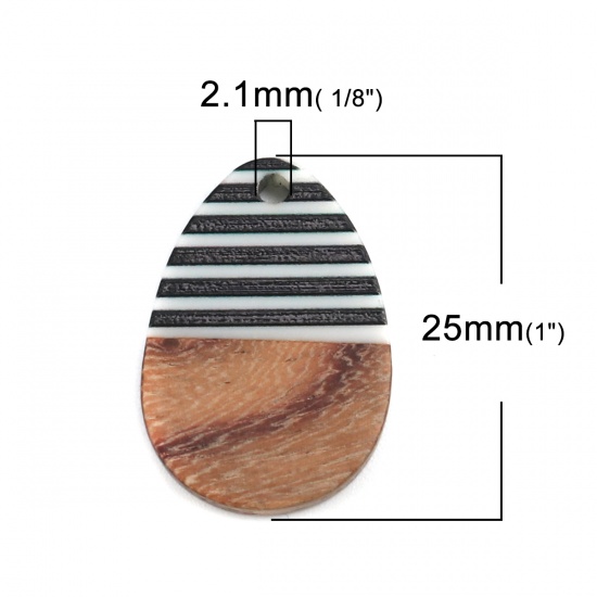 Picture of Wood Effect Resin Charms Drop Black & White 25mm x 17mm, 5 PCs
