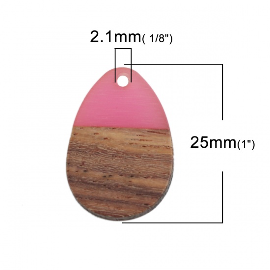 Picture of Wood Effect Resin Charms Drop Fuchsia 25mm x 17mm, 5 PCs
