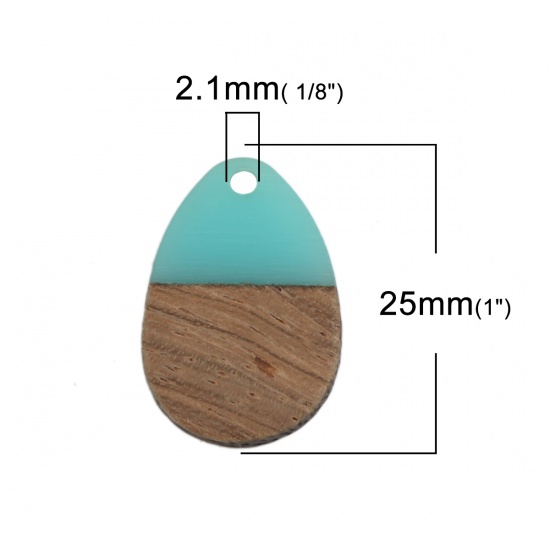 Picture of Wood Effect Resin Charms Drop Light Lake Blue 25mm x 17mm, 5 PCs