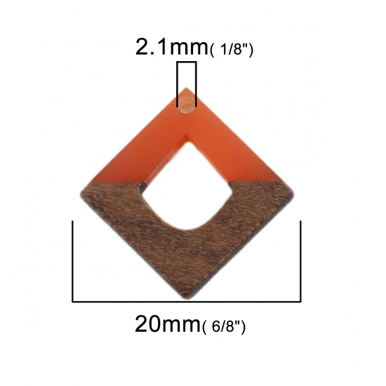 Picture of Wood Effect Resin Charms Square Orange 20mm x 20mm, 2 PCs