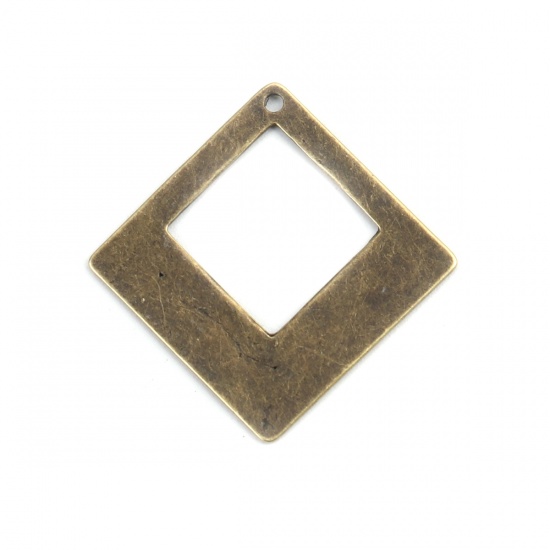 Picture of Zinc Based Alloy Pendants Rhombus Antique Bronze Hollow 3cm x 3cm, 20 PCs