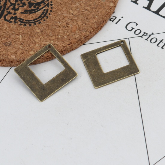 Picture of Zinc Based Alloy Pendants Rhombus Antique Bronze Hollow 3cm x 3cm, 20 PCs
