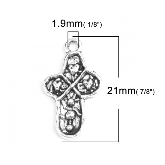 Изображение Цинковый Сплав Подвески Крест Античное Серебро Сердце 21мм x 12мм, 100 ШТ
