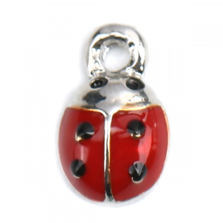 Lega di Zinco Charms Coccinella Tono Argento Nero & Rosso Smalto 9mm x 5mm , 10 Pz