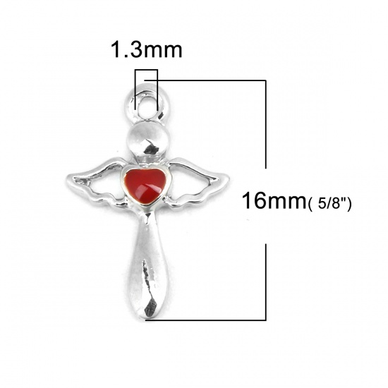 Picture of Zinc Based Alloy Charms Scepter Silver Tone Red Enamel 16mm x 11mm, 10 PCs