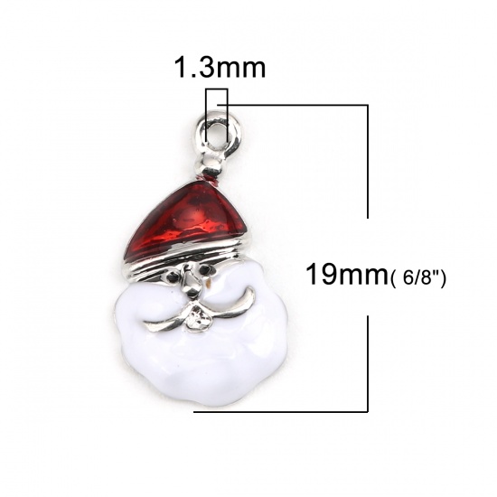 Picture of Zinc Based Alloy Charms Christmas Santa Claus Silver Tone White & Red Enamel 19mm x 11mm, 5 PCs