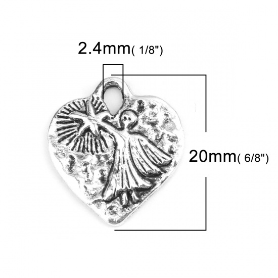 Изображение Цинковый Сплав Подвески Сердце Античное Серебро Ангел 20мм x 18мм, 20 ШТ