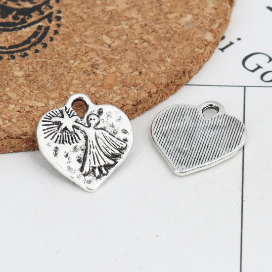 Picture of Zinc Based Alloy Charms Heart Antique Silver Angel 20mm x 18mm, 20 PCs