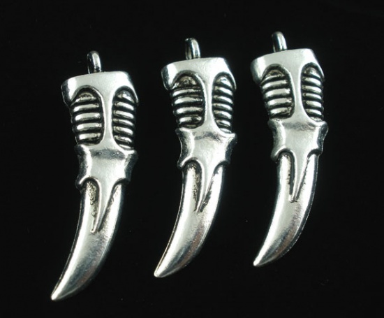Picture of 10PCs Antique Silver Horn Charms Pendants 36x11mm