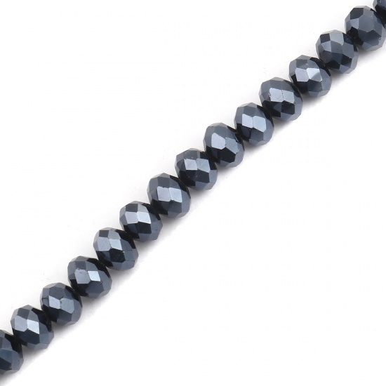 Изображение Стеклянные Бусины, Плоские Круглые Темно-синий Шлифованный 8мм x 6мм, Отверстие:примерно 1.3мм, 43см длина, 1 Нитка (примерно 72 шт/нитка)