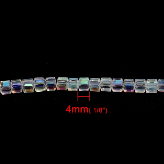Изображение Стеклянные Бусины, Куб Разноцветный Прозрачный покрытие Шлифованый, 4мм x 4мм, 45см длина, 1 Нитка (примерно 101 шт/нитка)
