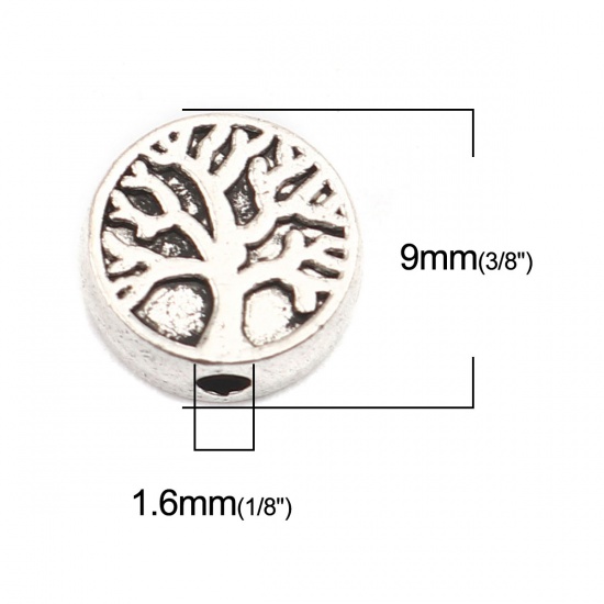 Picture of Zinc Based Alloy Spacer Beads Round Antique Silver Color Tree About 9mm x 9mm, Hole: Approx 1.6mm, 50 PCs