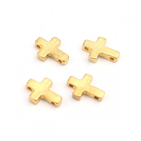 Zinc Based Alloy Connectors Cross Gold Plated 15mm x 11mm, 20 PCs