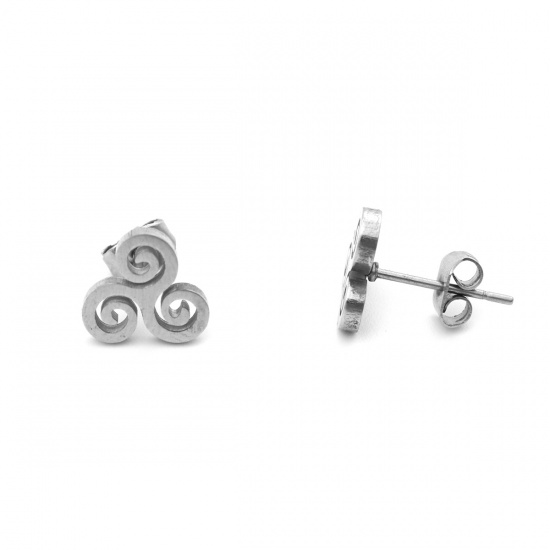 Picture of 304 Stainless Steel Ear Post Stud Earrings Silver Tone Flower 9mm x 9mm, Post/ Wire Size: (21 gauge), 1 Pair