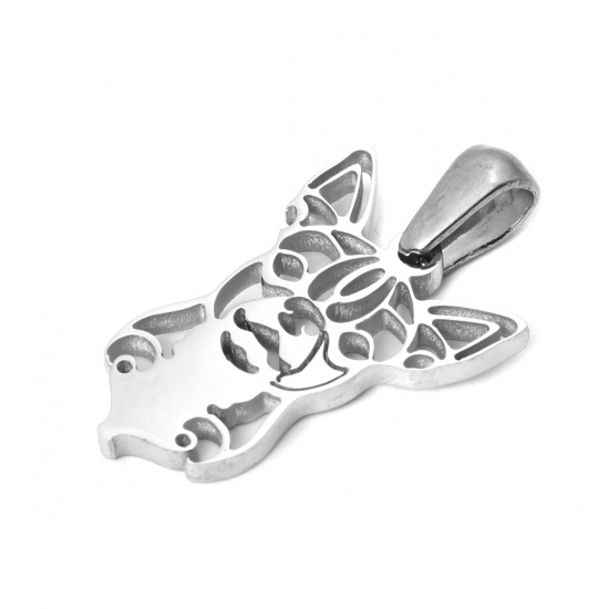 Bild von 1 Stück 304 Edelstahl Charm-Anhänger Corgi Hund Silberfarbe Hohl 29mm x 16mm