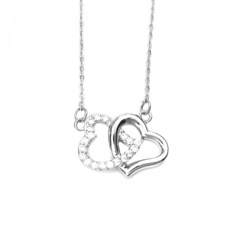 Image de Collier à Breloques En Gros Argent Mat en Acier Inoxydable, Cœur à Zircone Cubique Clair aux Femmes À la Mode Cadeau Bijoux pour Détaillants 45cm long, 1 Pièce