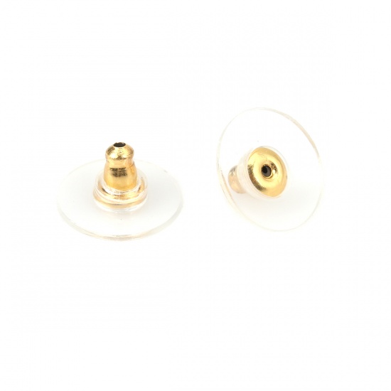 Picture of 304 Stainless Steel Ear Nuts Post Stopper Earring Findings Round Gold Plated 11mm x 20 PCs
