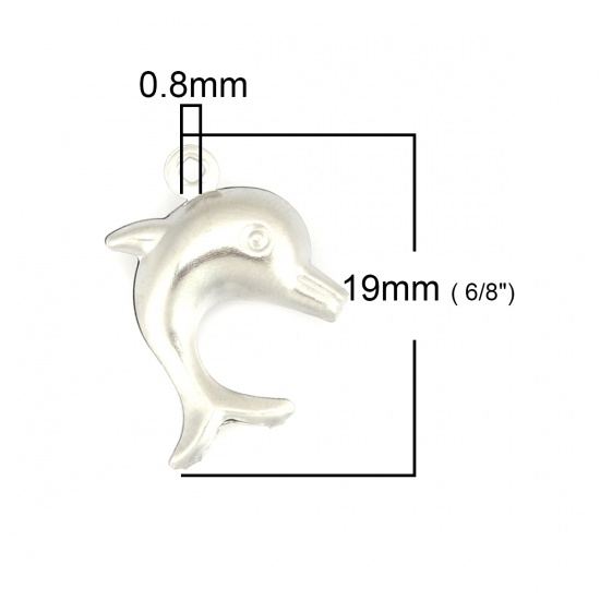 Picture of 304 Stainless Steel Ocean Jewelry Charms Dolphin Animal Silver Tone 19mm x 14mm, 20 PCs