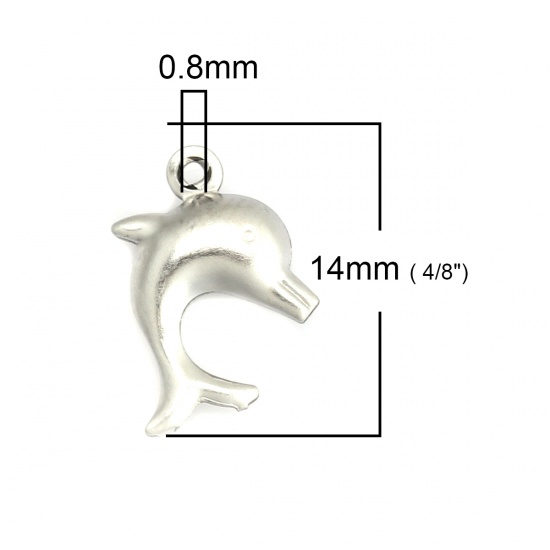 Picture of 304 Stainless Steel Ocean Jewelry Charms Dolphin Animal Silver Tone 14mm x 10mm, 20 PCs