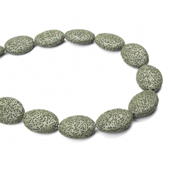 Picture of (Grade A) Lava Rock ( Natural ) Beads Oval Army Green About 27mm x 20mm - 26mm x 19mm Dia., Hole: Approx 2mm, 40cm(15 6/8") long, 1 Strand (Approx 15 PCs/Strand)